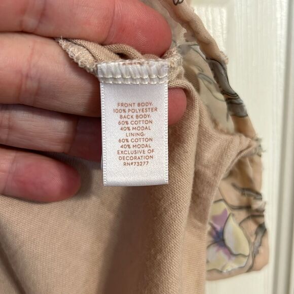 LAUREN CONRAD Size Medium Tan Cream Floral Lace Mixed Media Blouse Neutral - Picture 5 of 7